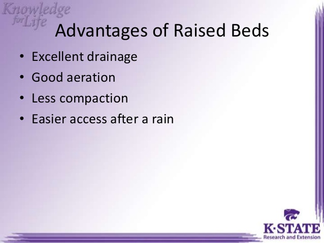 slide from K-State listing the advantages of raised beds